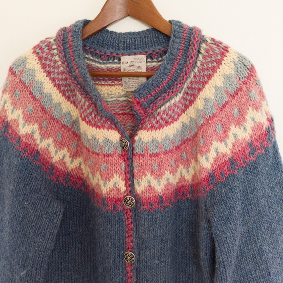 Vintage Tundra Button Down Fair Isle Cardigan Size Medium - Picture 2 of 8